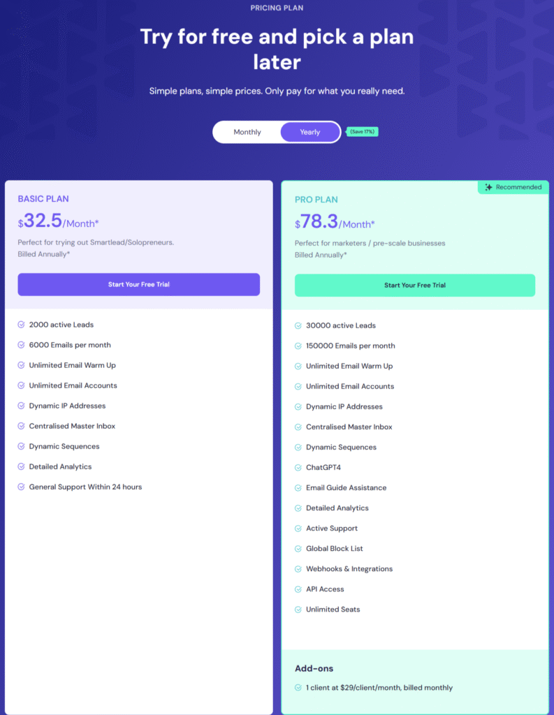 smartlead ai pricing